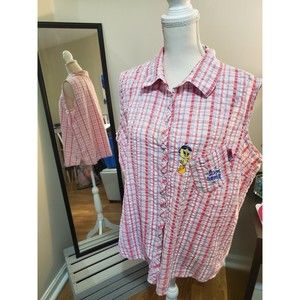 Vintage Looney Tunes Tweety Bird Plus Size Plaid Button Front Tank Top 22/24W